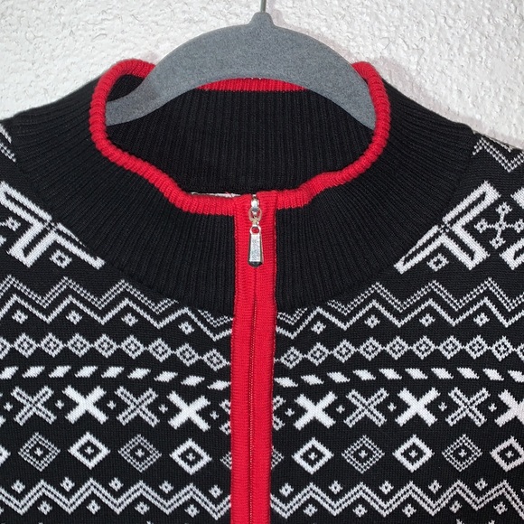 Christopher Banks snowflake print red blk white zip-up Christmas Sweater Sz L - Picture 6 of 13
